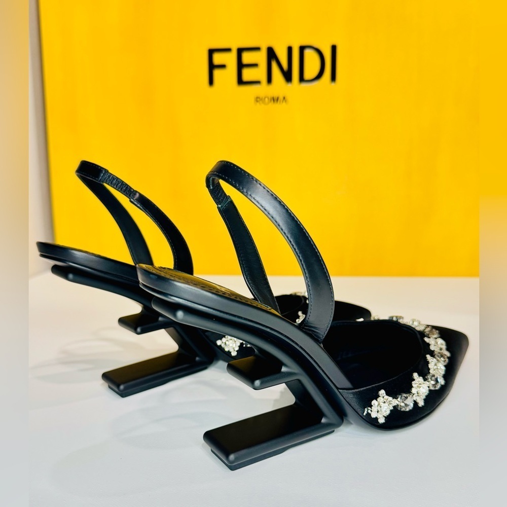 Fendi First Slingback Heels Black Satin With Nero Crystal Size 37.5 Retail$1790 - Picture 10 of 16